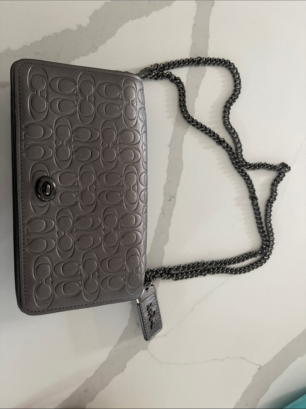 Coach Gray Signature Embossed Chain Crossbody